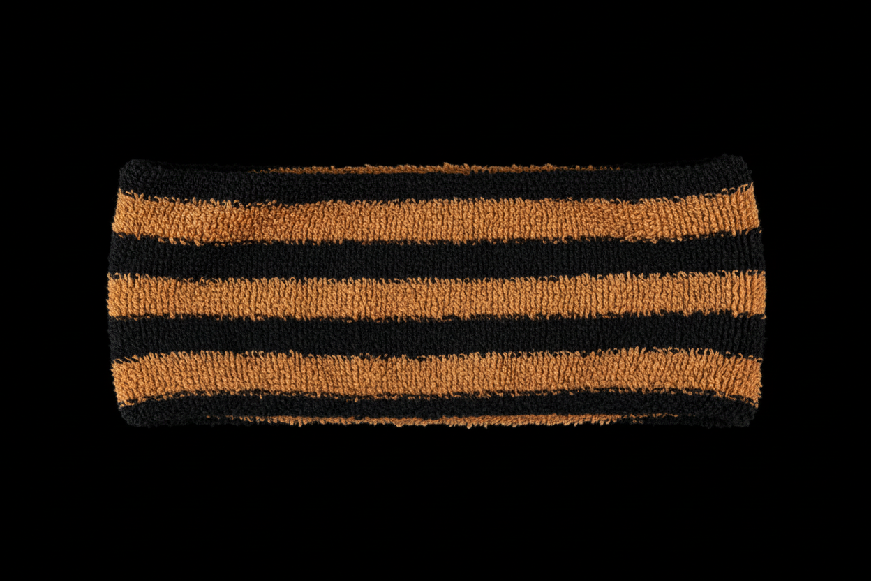 Sweatband with black and amber brown stripes